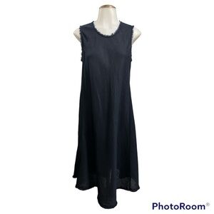 Magaschoni Navy Blue 100% Linen Raw Hem Sleeveless Dress Size: Large